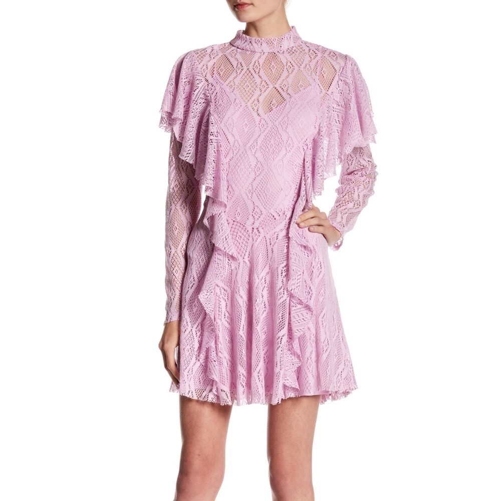 Free People Crochet Lilac Lace Ruffle Dress size M